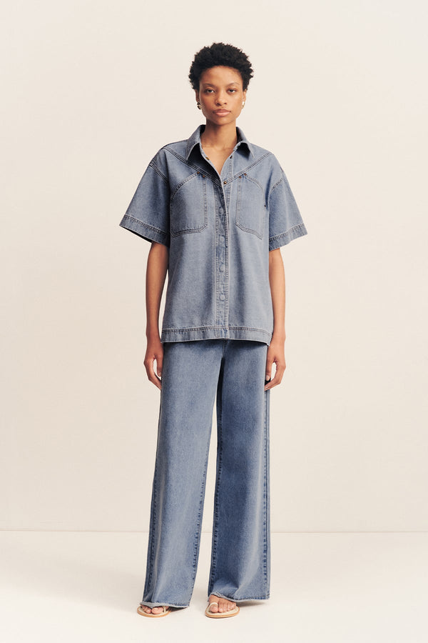 STELLA SHORT SLEEVE SHIRT - MID BLUE_F