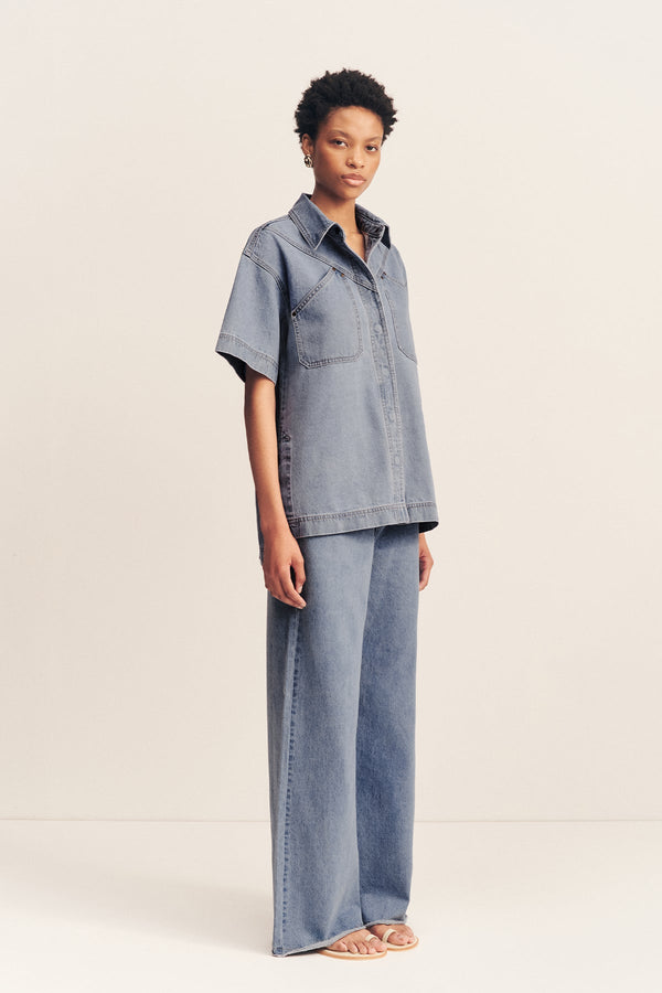 STELLA SHORT SLEEVE SHIRT - MID BLUE_A