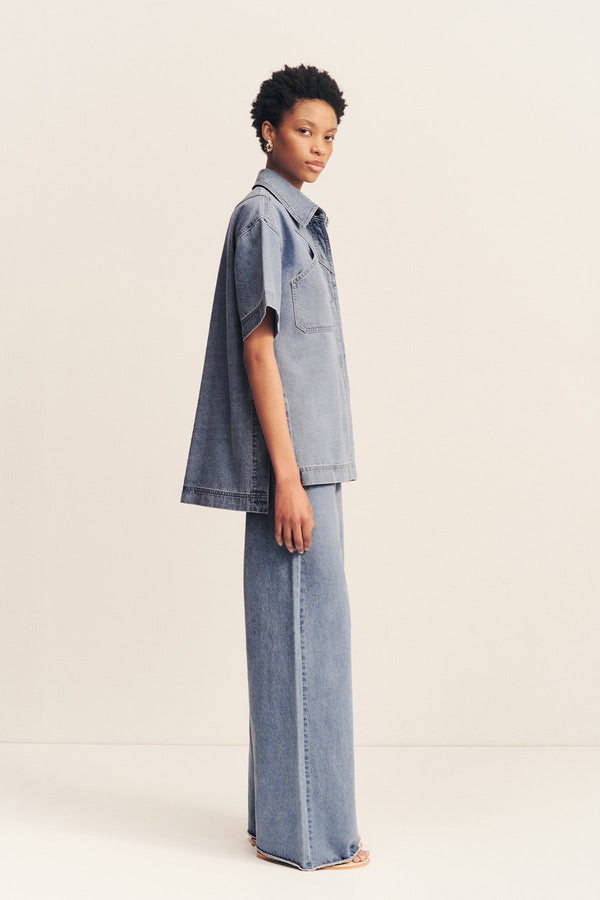 STELLA SHORT SLEEVE SHIRT - MID BLUE_S