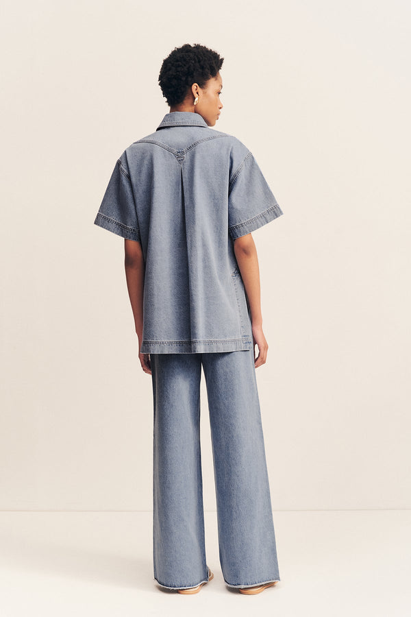 STELLA SHORT SLEEVE SHIRT - MID BLUE_B