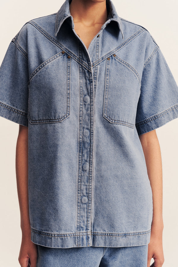 STELLA SHORT SLEEVE SHIRT - MID BLUE_D