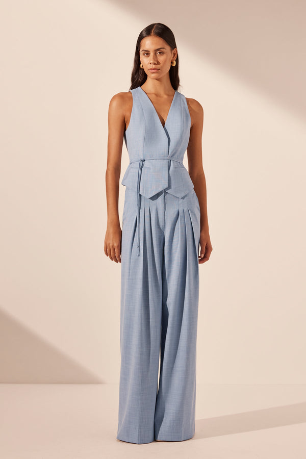 ASHER BELTED VEST - CHAMBRAY BLUE_F