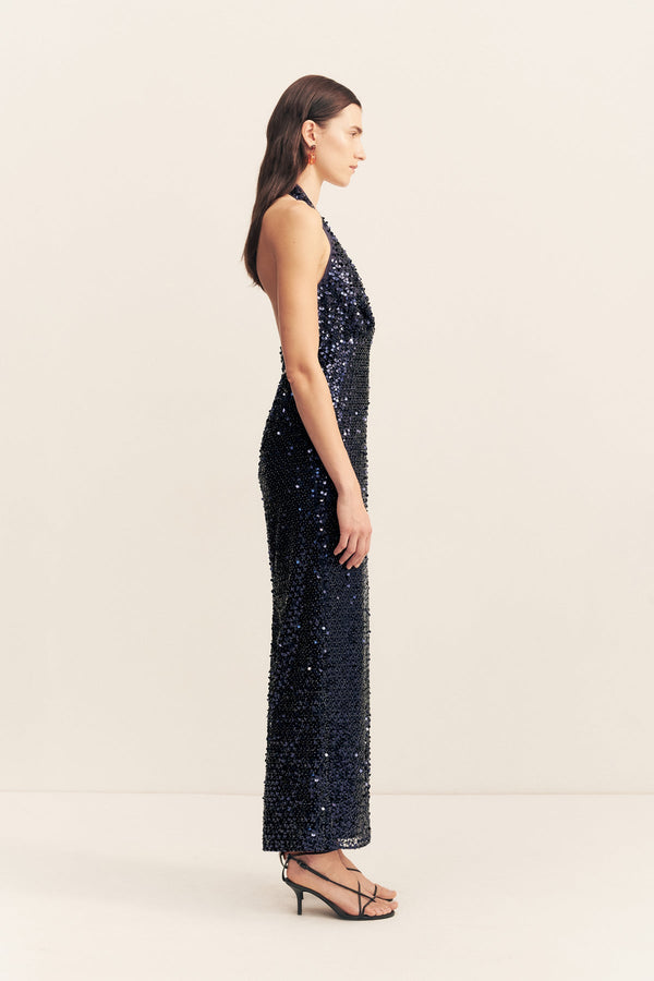 EVERLY PLUNGED HALTER MAXI DRESS - MOONLIGHT