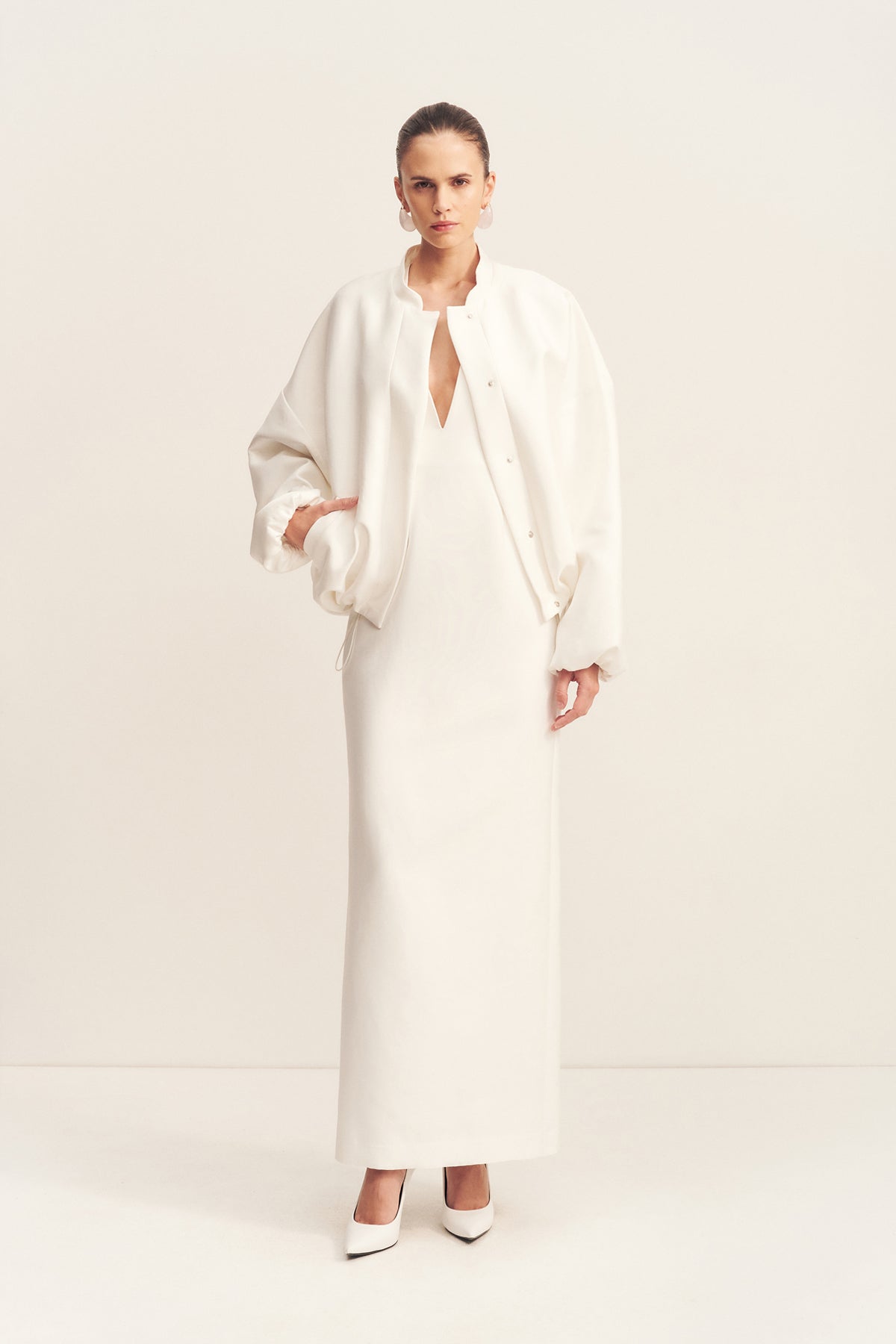 Otis Plunged Fitted Maxi Dress | Ivory | Dresses | Shona Joy