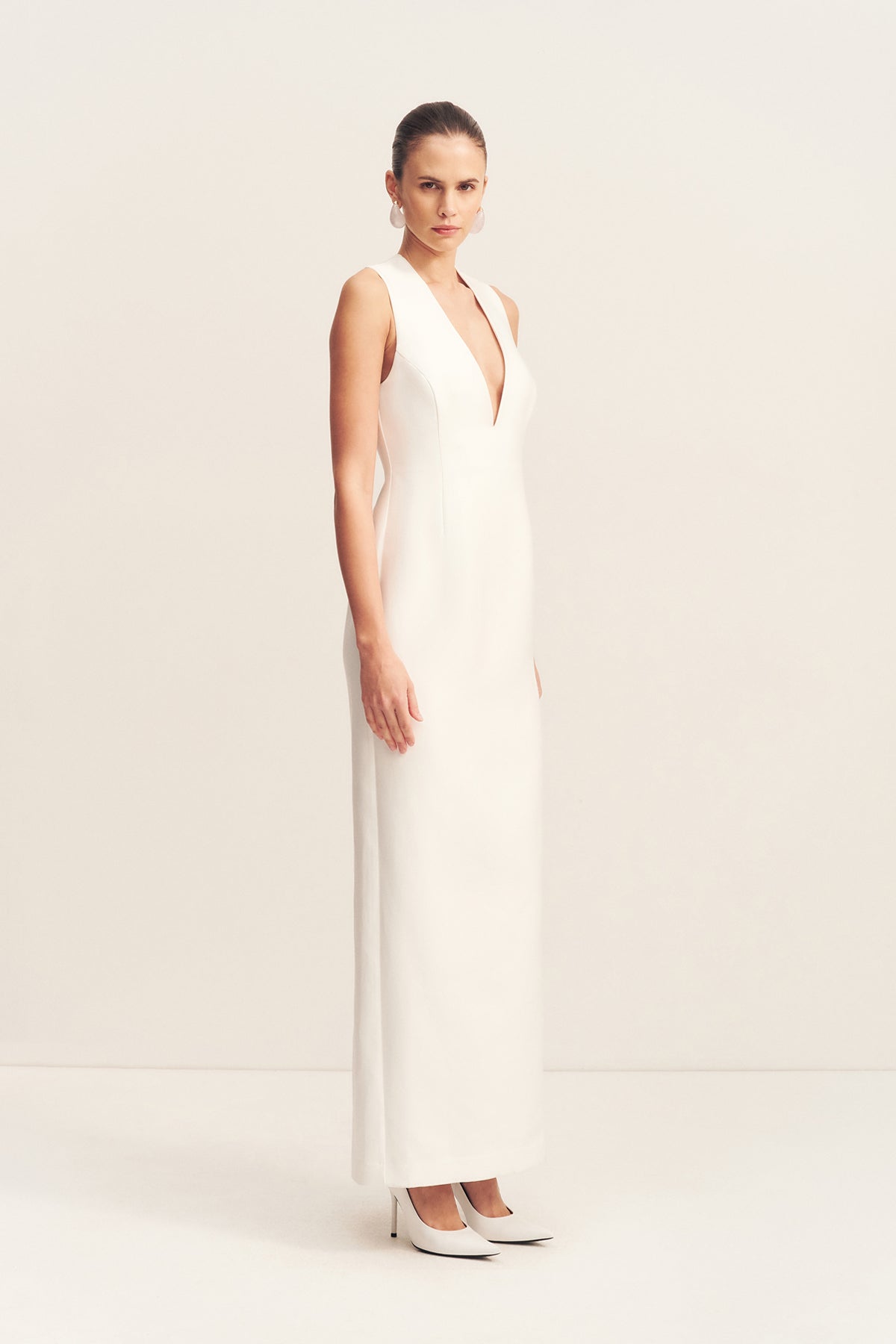 Otis Plunged Fitted Maxi Dress | Ivory | Dresses | Shona Joy