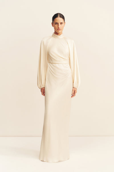 Shona Joy - La Lune High Neck Balloon Sleeve Maxi Dress - Cream