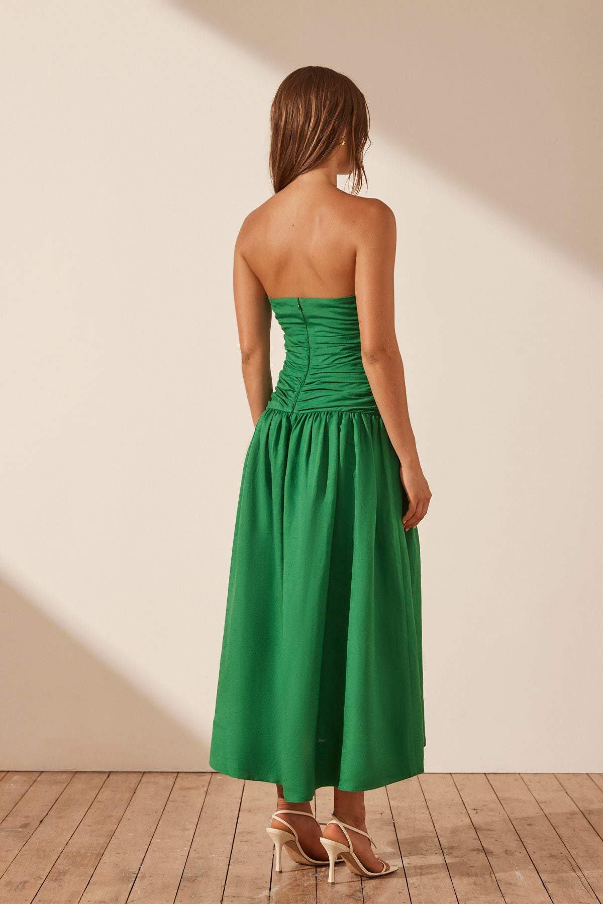 Mare Linen Strapless Cut Out Midi Dress, Tree Green