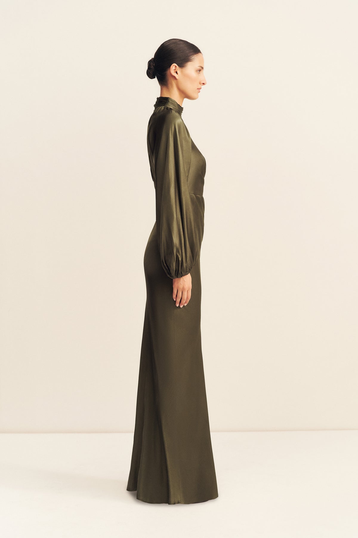 La Lune High Neck Balloon Sleeve Maxi Dress | Forest | Dresses