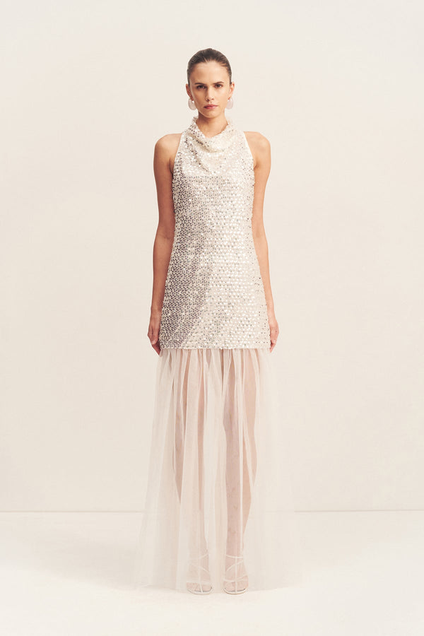 Shona Joy Asteri High Cowl Mini Dress in Metallic Silver - size Aus 4/US 0 Shona Joy Asteri High Cowl Mini Dress in Metallic Silver - size Aus 4/US 0