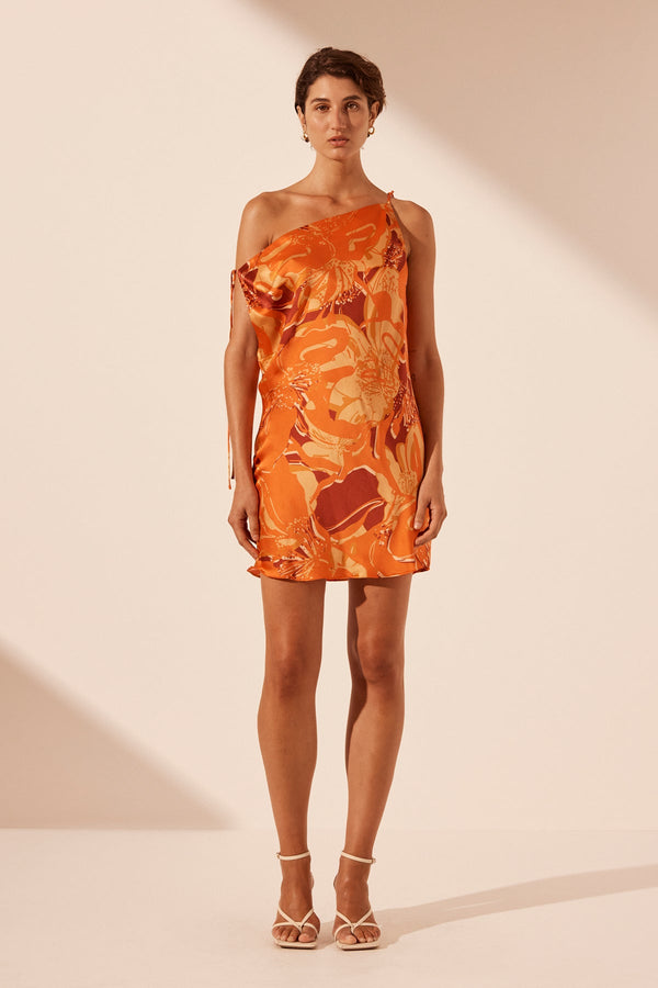 CHARA SILK TIE MINI DRESS FLAME/ MULTI DRESSES SHONA JOY