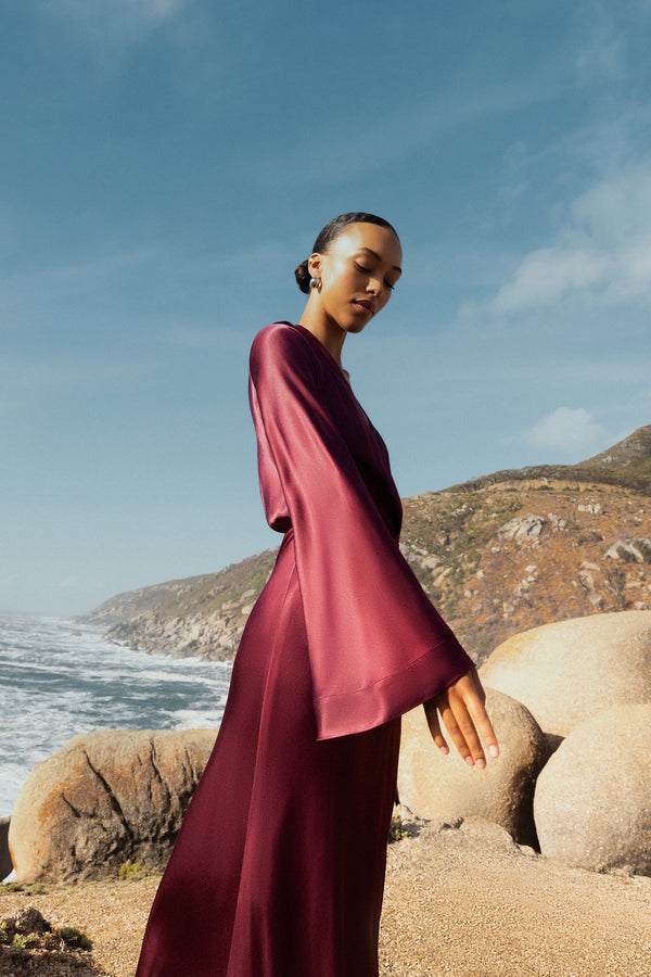 LA LUNE LONG SLEEVE WRAP MAXI DRESS - SHIRAZ