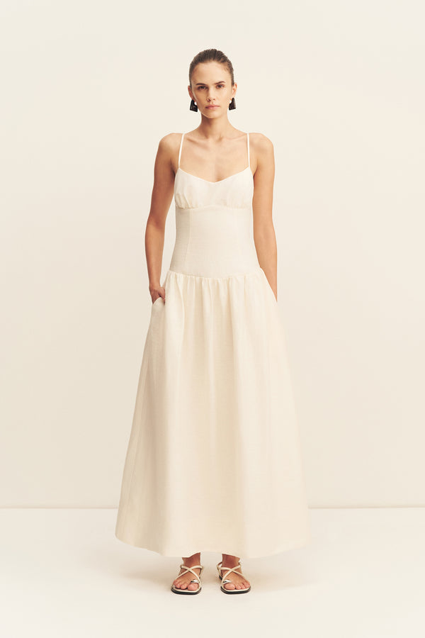 MARLOWE LINEN BLEND BUSTIER MAXI DRESS - ECRU_F