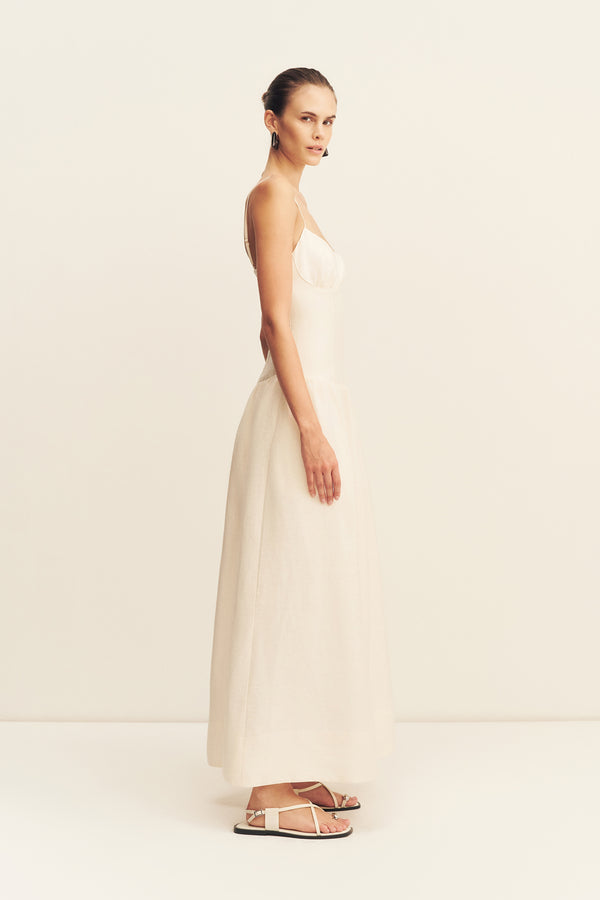 MARLOWE LINEN BLEND BUSTIER MAXI DRESS - ECRU