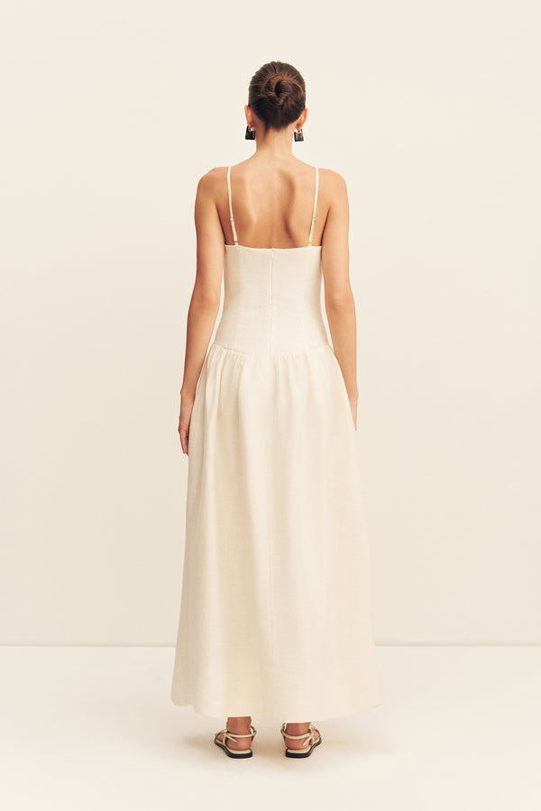 MARLOWE LINEN BLEND BUSTIER MAXI DRESS - ECRU