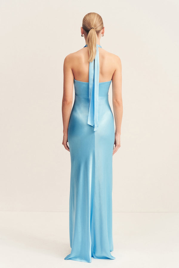 LA LUNE RUCHED HALTER MAXI DRESS - ICEBERG BLUE_B