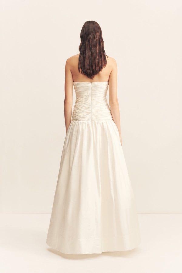 LUCERO SILK PLEATED DROP WAIST GOWN