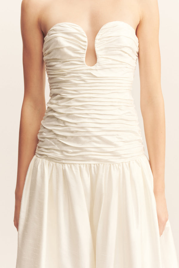 LUCERO SILK PLEATED DROP WAIST GOWN