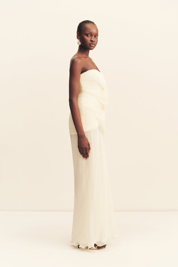 FEDERICK PLEATED RUFFLE MAXI DRESS - IVORY