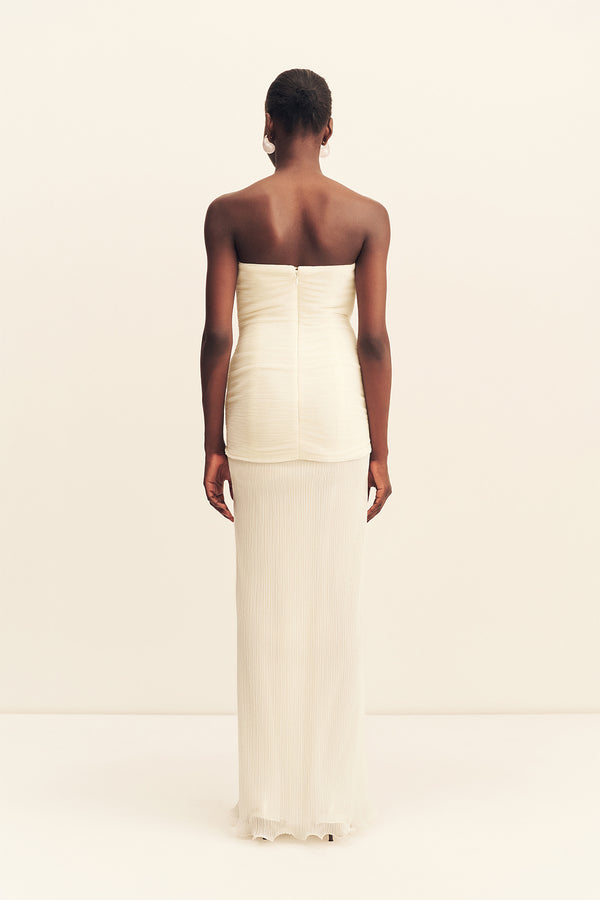 FEDERICK PLEATED RUFFLE MAXI DRESS - IVORY