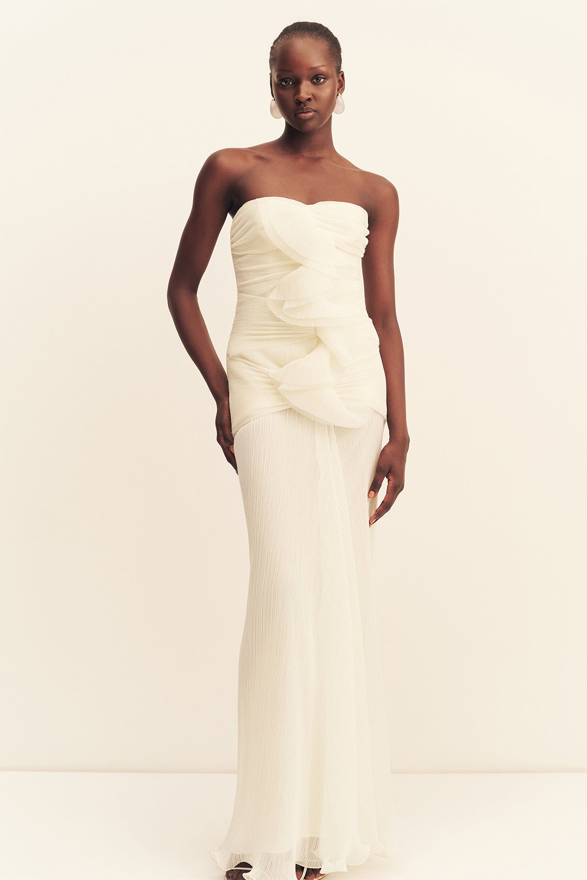 Federick Pleated Ruffle Maxi Dress | Ivory | Dresses | Shona Joy
