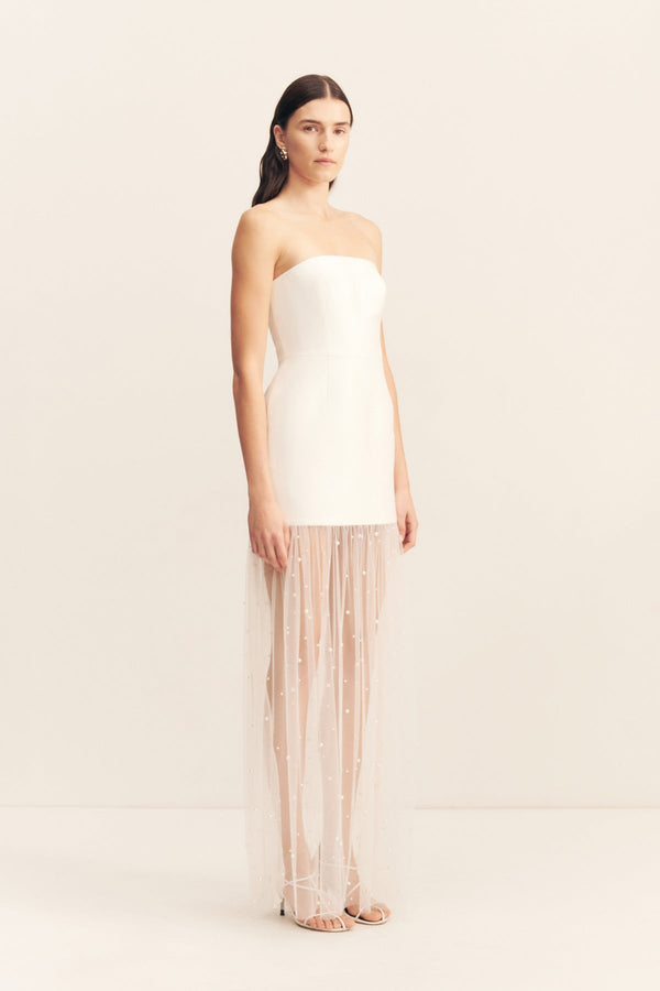 DEWDROP CONTRAST STRAPLESS MAXI DRESS