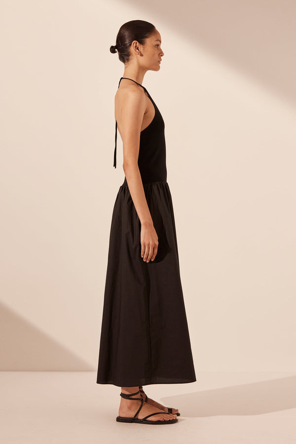 ALIAH HALTER MIDI DRESS - BLACK_S
