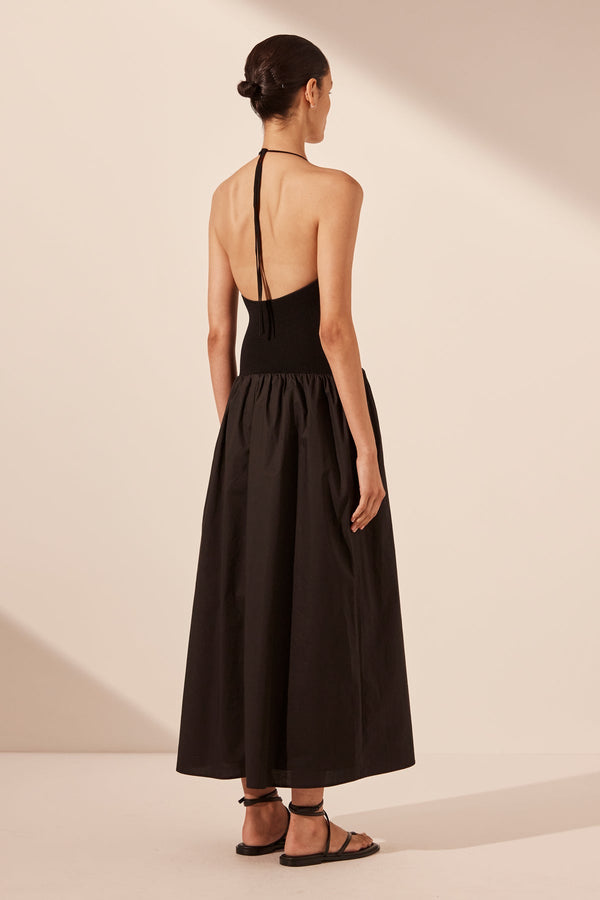 ALIAH HALTER MIDI DRESS - BLACK_B
