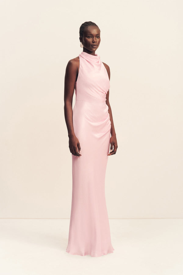 LA LUNE HIGH NECK GATHERED MAXI DRESS - BLOSSOM