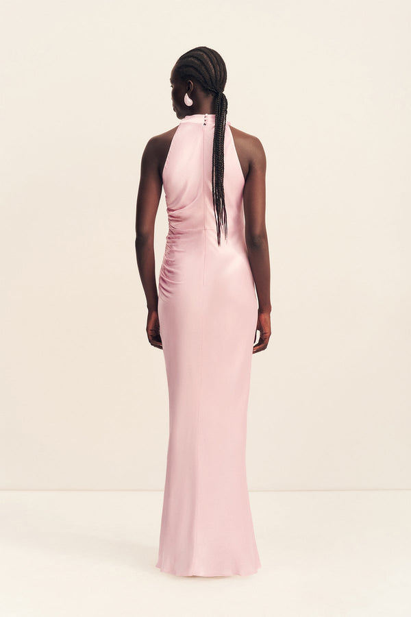 LA LUNE HIGH NECK GATHERED MAXI DRESS - BLOSSOM