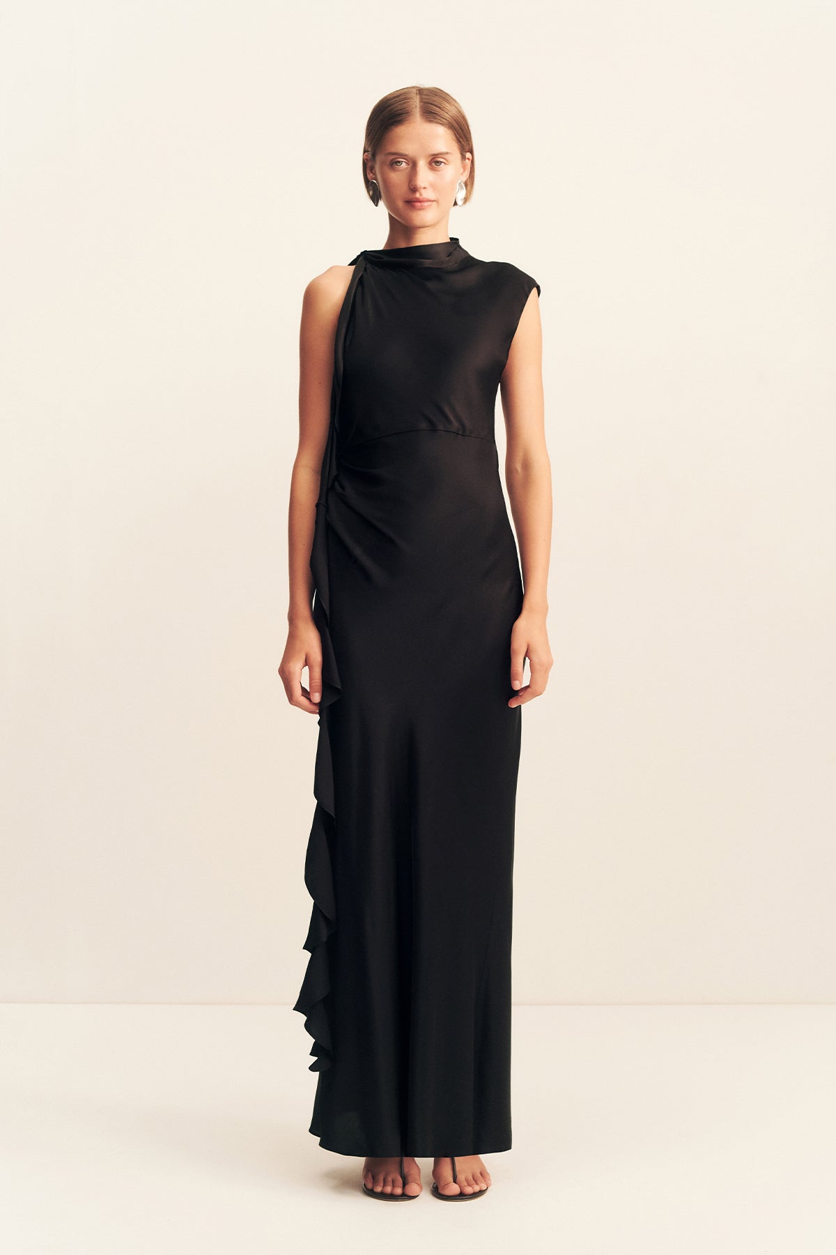 Agnes Draped Ruffle Maxi Dress | Black | Dresses | Shona Joy