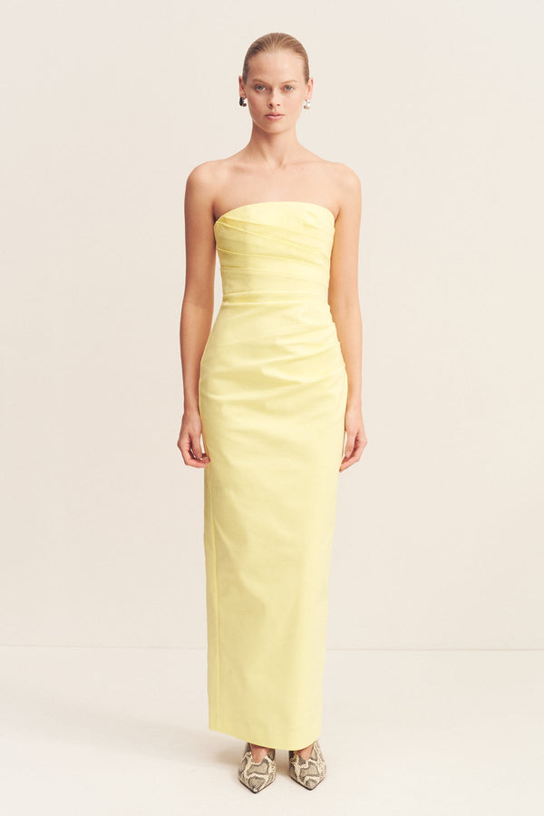 LANI STRAPLESS DRAPED MAXI DRESS - LEMONADE_F