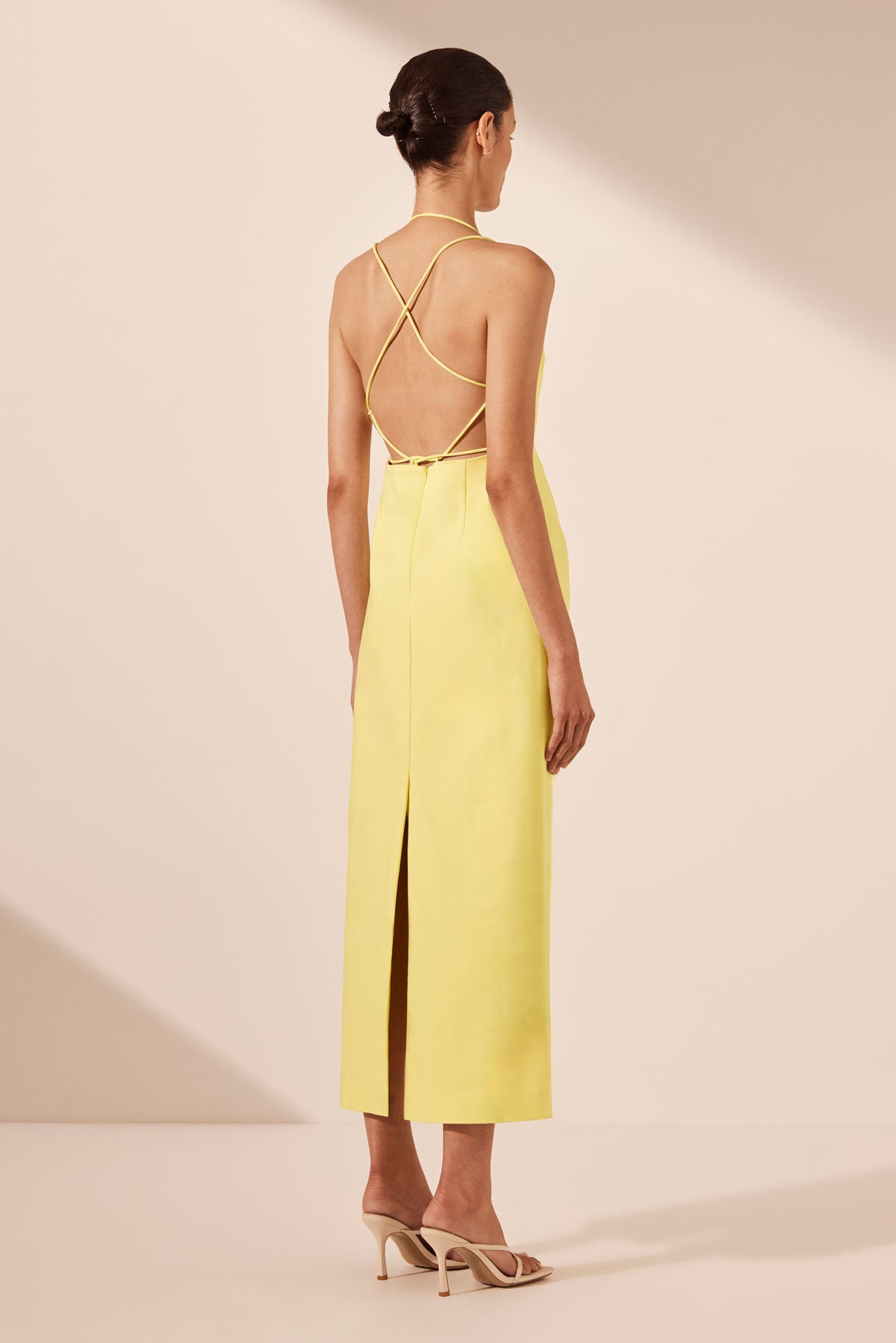 Yellow Midi Dress Draped Back high quality Detail