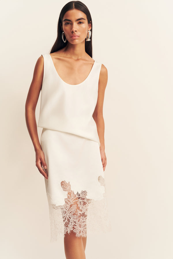 LUCIA LACE KNEE LENGTH SKIRT - IVORY