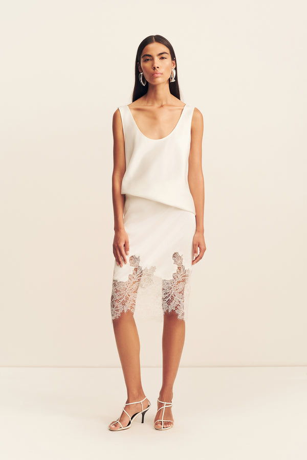 LUCIA LACE KNEE LENGTH SKIRT - IVORY_F