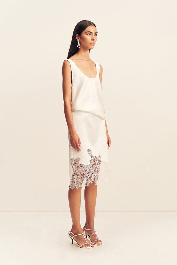 LUCIA LACE KNEE LENGTH SKIRT - IVORY