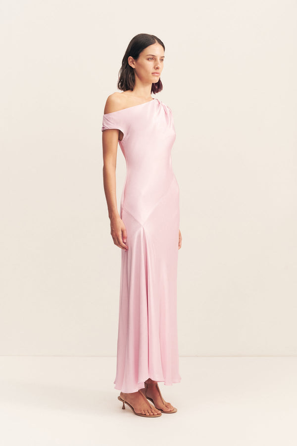 LA LUNE ASYMMETRICAL DRAPED MAXI DRESS - BLOSSOM
