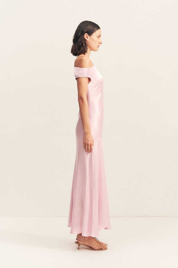 LA LUNE ASYMMETRICAL DRAPED MAXI DRESS - BLOSSOM