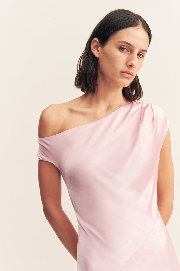 LA LUNE ASYMMETRICAL DRAPED MAXI DRESS - BLOSSOM