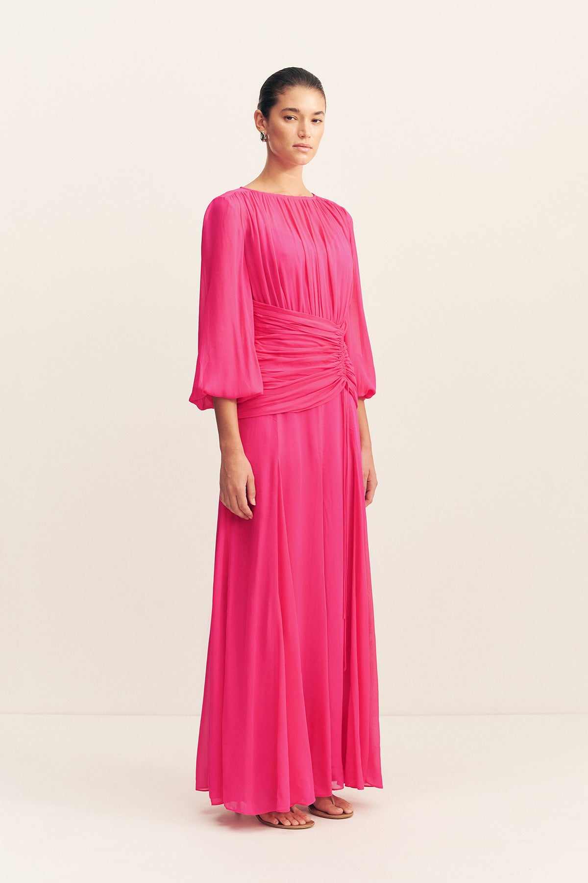 Aylah High Neck Balloon Sleeve Maxi Dress | Fuchsia | Dresses