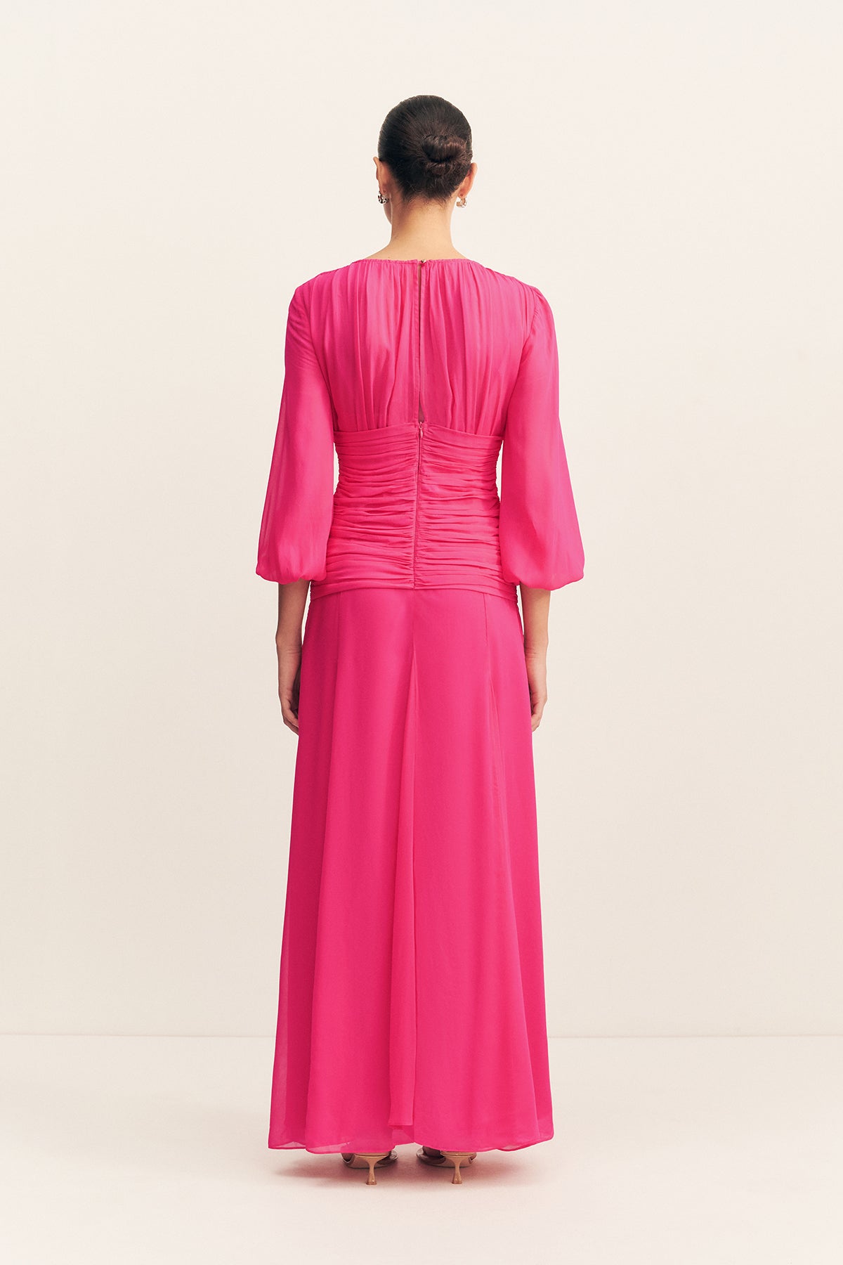 Aylah High Neck Balloon Sleeve Maxi Dress | Fuchsia | Dresses