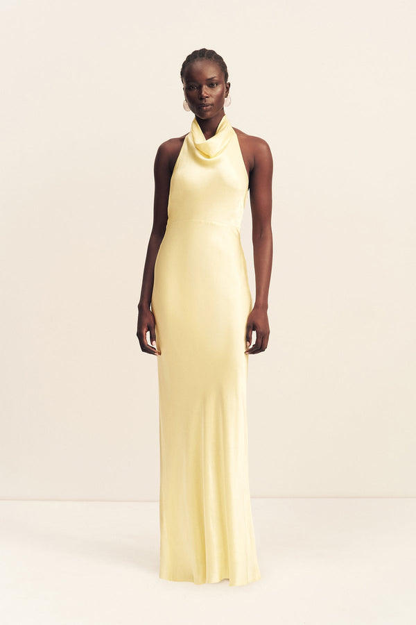 LA LUNE HIGH COWL OPEN BACK MAXI DRESS - LEMON_F