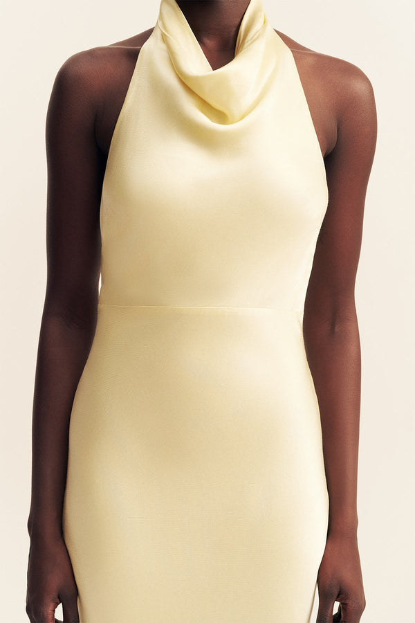 LA LUNE HIGH COWL OPEN BACK MAXI DRESS - LEMON