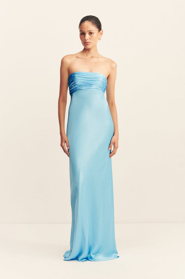 LA LUNE STRAPLESS RUCHED BODICE MAXI DRESS - ICEBERG BLUE_F