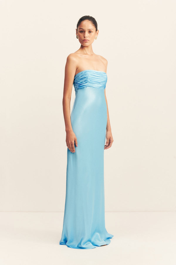 LA LUNE STRAPLESS RUCHED BODICE MAXI DRESS - ICEBERG BLUE