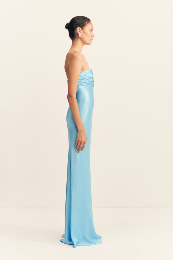LA LUNE STRAPLESS RUCHED BODICE MAXI DRESS - ICEBERG BLUE