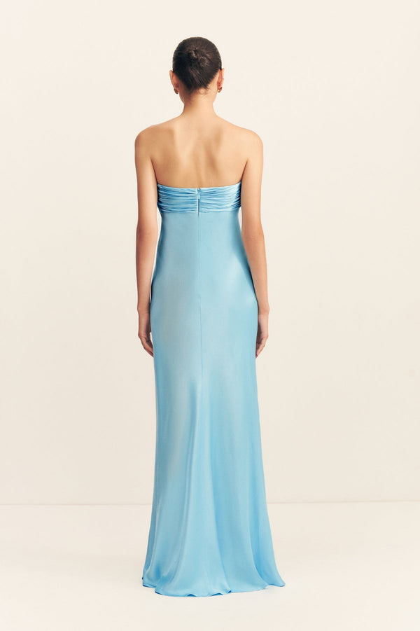 LA LUNE STRAPLESS RUCHED BODICE MAXI DRESS - ICEBERG BLUE