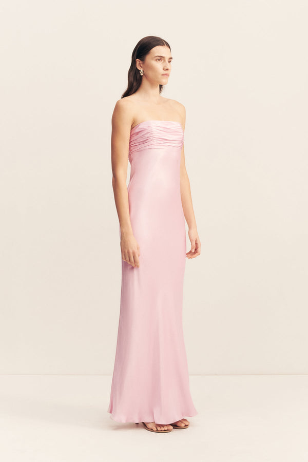 LA LUNE STRAPLESS RUCHED BODICE MAXI DRESS - BLOSSOM