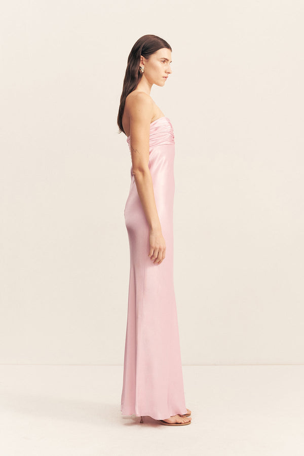 la lune strapless ruched bodice maxi dress peony LA LUNE STRAPLESS RUCHED BODICE MAXI DRESS - PEONY