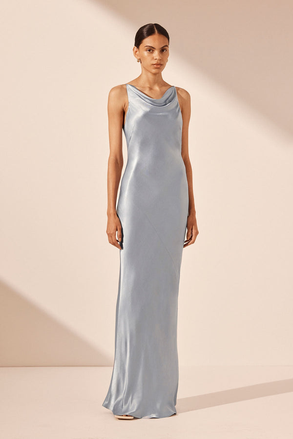 Shona Joy - La Lune High Neck Cowl Maxi Dress - Powder Blue