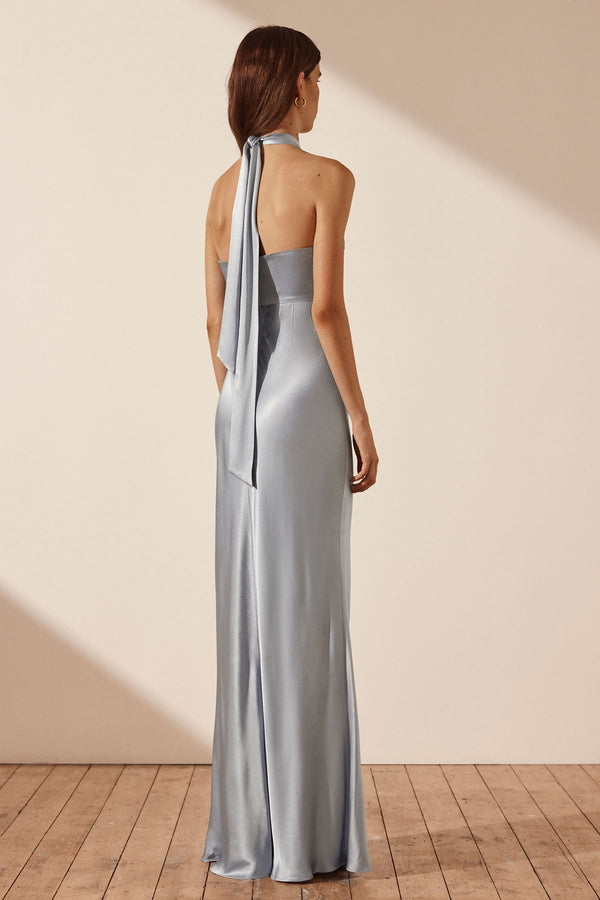 La Lune Ruched Halter Maxi Dress | Powder Blue | Dresses | Shona Joy ...